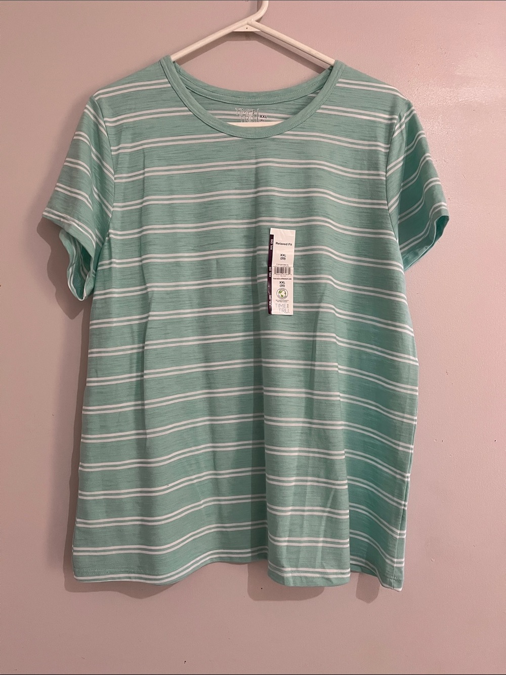 Time and Tru Mint Green and White Striped Short Sleeve Tee